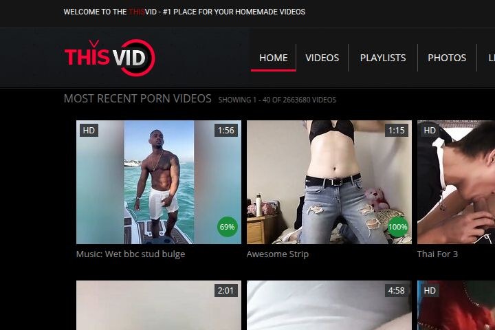 Recorte da interface do ThisVid: O topo da página inicial mostra o aviso de boas-vindas, o lo